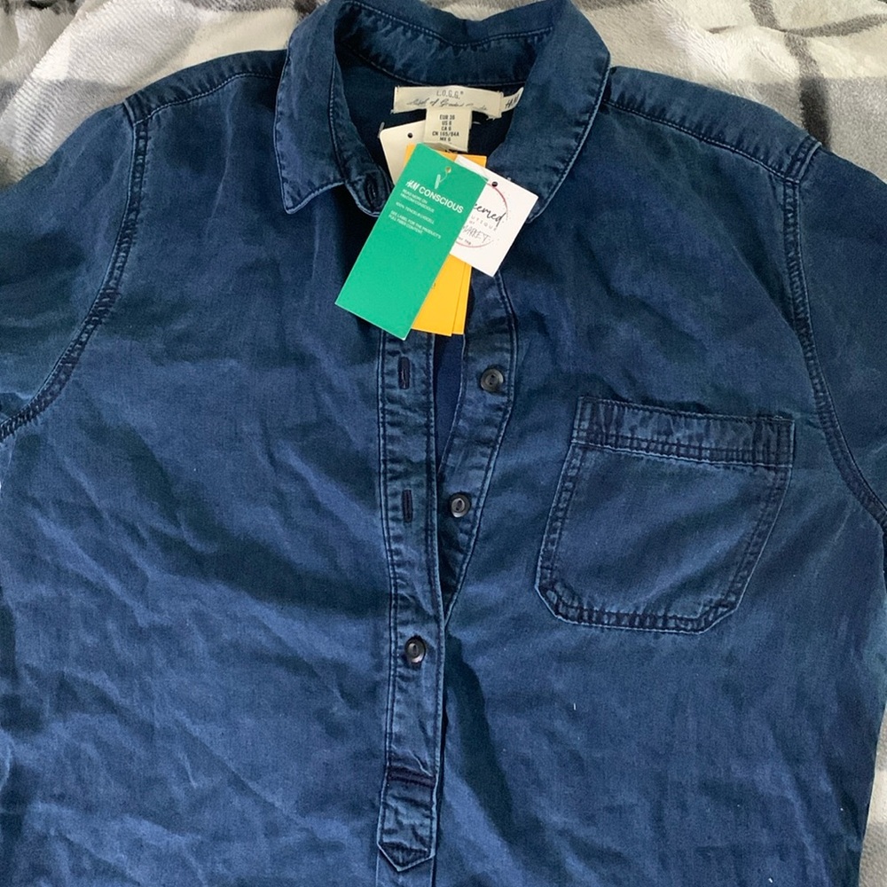 New Women’s H&M Blue Denim Long Sleeve Half Button Maternity Dress Size 6!
